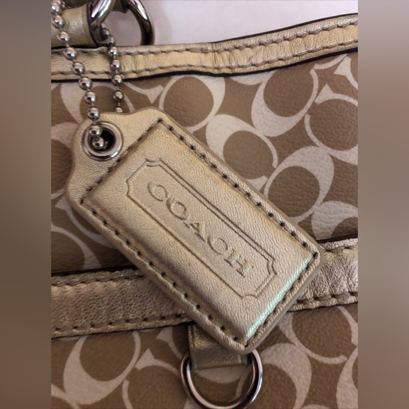 COACH Heritage Signature Stripe Gold Tote Double Handle Handbag Purse - Picture 5 of 16